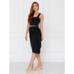 Saia Midi Envelope Transpassada Linho ALLANITA LINEN Preta