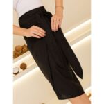 Saia Midi Envelope Transpassada Linho ALLANITA LINEN Preta