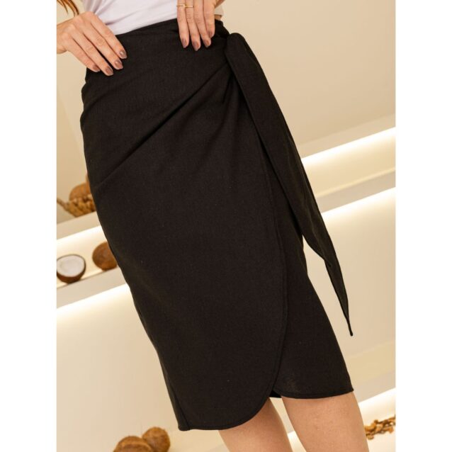 Saia Midi Envelope Transpassada Linho ALLANITA LINEN Preta