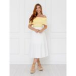 Saia Midi Envelope Transpassada Linho AURORA LINEN Branca
