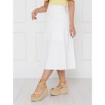 Saia Midi Envelope Transpassada Linho AURORA LINEN Branca