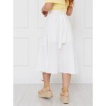Saia Midi Envelope Transpassada Linho AURORA LINEN Branca