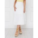 Saia Midi Envelope Transpassada Linho AURORA LINEN Branca