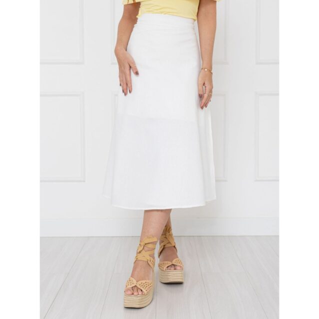 Saia Midi Envelope Transpassada Linho AURORA LINEN Branca