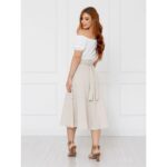 Saia Midi Envelope Transpassada Linho AURORA LINEN Cru