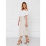 Saia Midi Envelope Transpassada Linho AURORA LINEN Cru