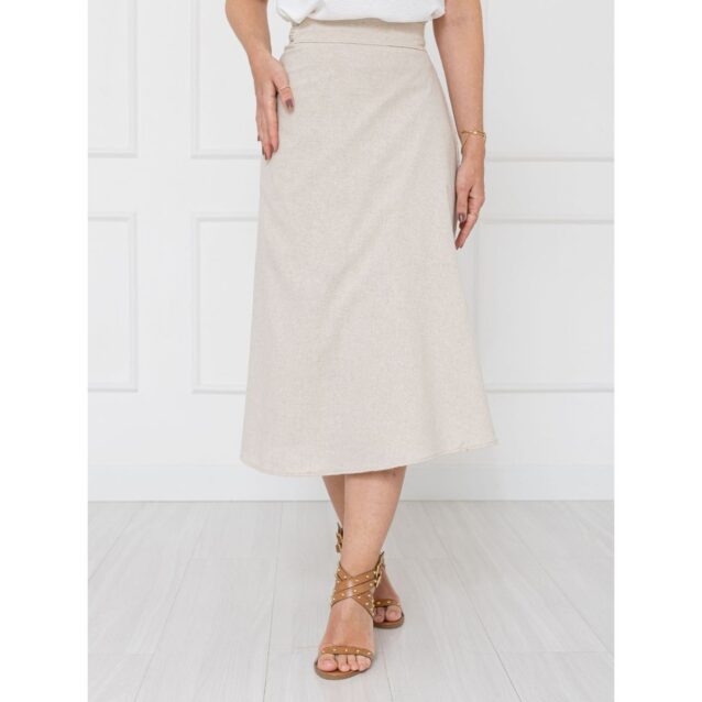 Saia Midi Envelope Transpassada Linho AURORA LINEN Cru