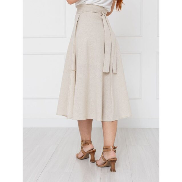 Saia Midi Envelope Transpassada Linho AURORA LINEN Cru