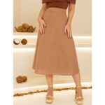 Saia Midi Envelope Transpassada Linho AURORA LINEN Mocha