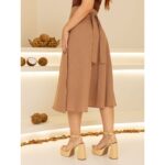 Saia Midi Envelope Transpassada Linho AURORA LINEN Mocha
