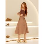 Saia Midi Envelope Transpassada Linho AURORA LINEN Mocha