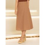 Saia Midi Envelope Transpassada Linho AURORA LINEN Mocha