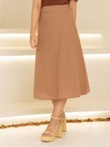 Saia Midi Envelope Transpassada Linho AURORA LINEN Mocha