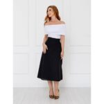 Saia Midi Envelope Transpassada Linho AURORA LINEN Preta