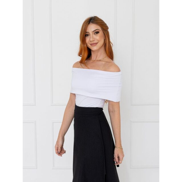 Saia Midi Envelope Transpassada Linho AURORA LINEN Preta