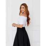 Saia Midi Envelope Transpassada Linho AURORA LINEN Preta
