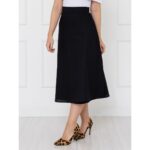Saia Midi Envelope Transpassada Linho AURORA LINEN Preta