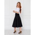 Saia Midi Envelope Transpassada Linho AURORA LINEN Preta