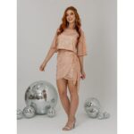 Saia Curta Transpassada Envelope Paetê GLOW Rose