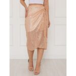 Saia Midi Transpassada Envelope Paetê GLOW Rose