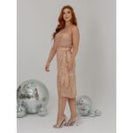 Saia Midi Transpassada Envelope Paetê GLOW Rose