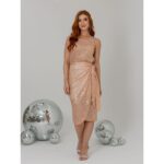 Saia Midi Transpassada Envelope Paetê GLOW Rose