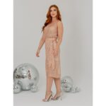 Saia Midi Transpassada Envelope Paetê GLOW Rose