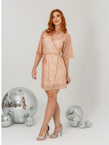 Vestido Curto Transpassado Envelope Paetê GLOW Rose