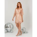 Vestido Curto Transpassado Envelope Paetê GLOW Rose