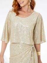 Blusa Cropped Paetê Manga Curta GLOW Dourada
