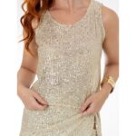 Blusa Cropped Regata Paetê GLOW Dourada