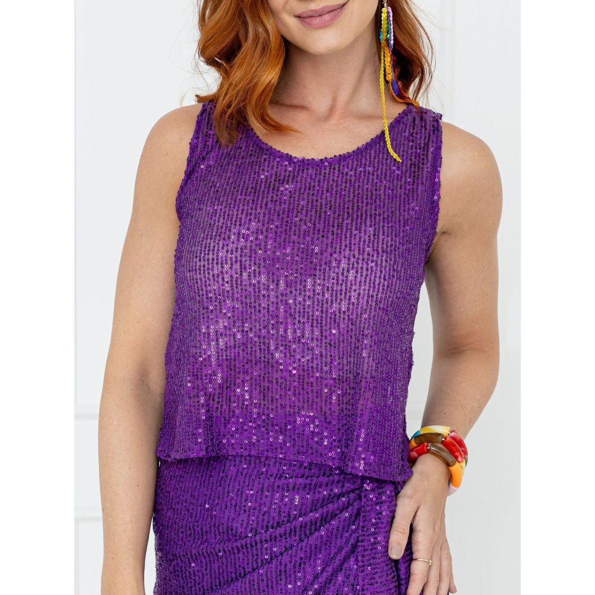 Blusa Cropped Regata Paetê GLOW Roxa (8) Blusa Cropped Regata Paetê GLOW Roxa