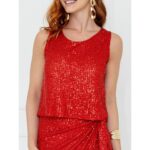 Blusa Cropped Regata Paetê GLOW Vermelha