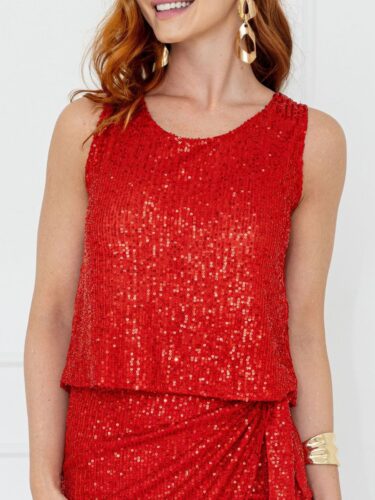 Blusa Cropped Regata Paetê GLOW Vermelha