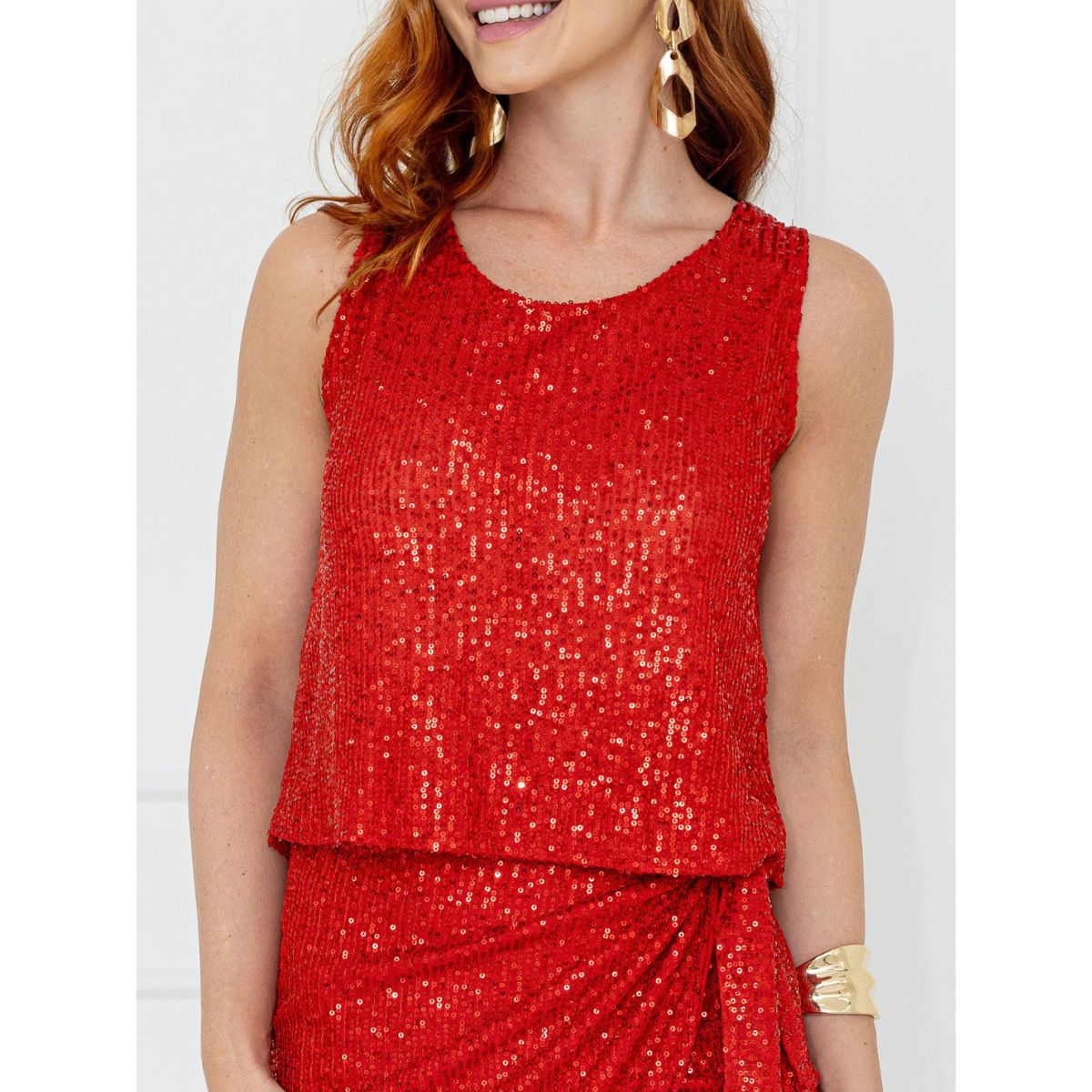 Blusa Cropped Regata Paetê GLOW Vermelha Blusa Cropped Regata Paetê GLOW Vermelha