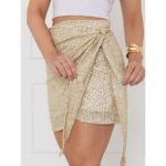 Saia Curta Transpassada Envelope Paetê GLOW Dourada