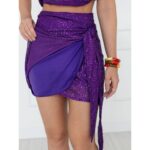 Saia Curta Transpassada Envelope Paetê GLOW Roxa