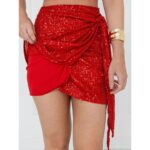 Saia Curta Transpassada Envelope Paetê GLOW Vermelha