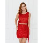 Saia Curta Transpassada Envelope Paetê GLOW Vermelha