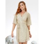 Vestido Curto Transpassado Envelope Paetê GLOW Dourado