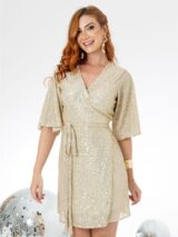 Vestido Curto Transpassado Envelope Paetê GLOW Dourado